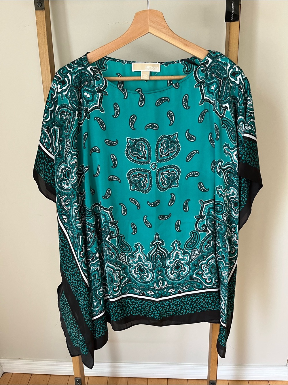 Michael Kors Teal Paisley-Print Poncho Top
